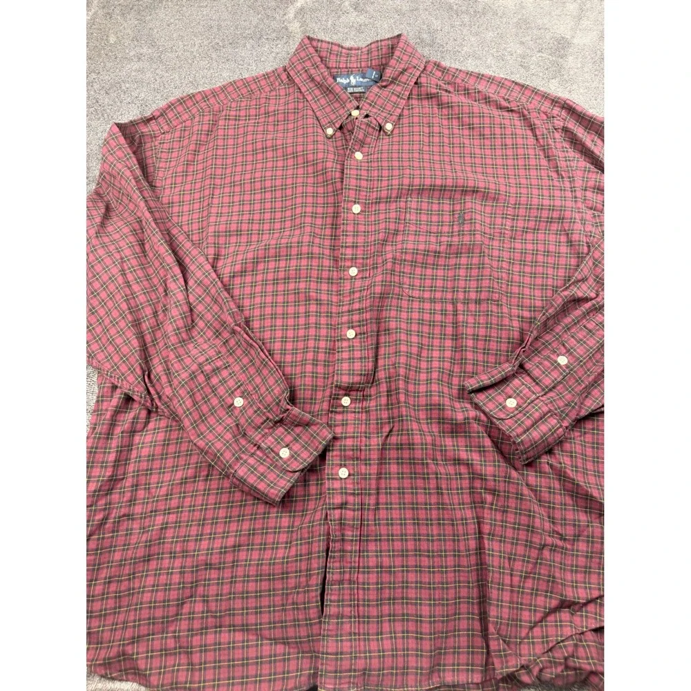 Polo Ralph Lauren Big Shirt XXL Mens Burgundy Plaid Cotton Button Down Long Slv